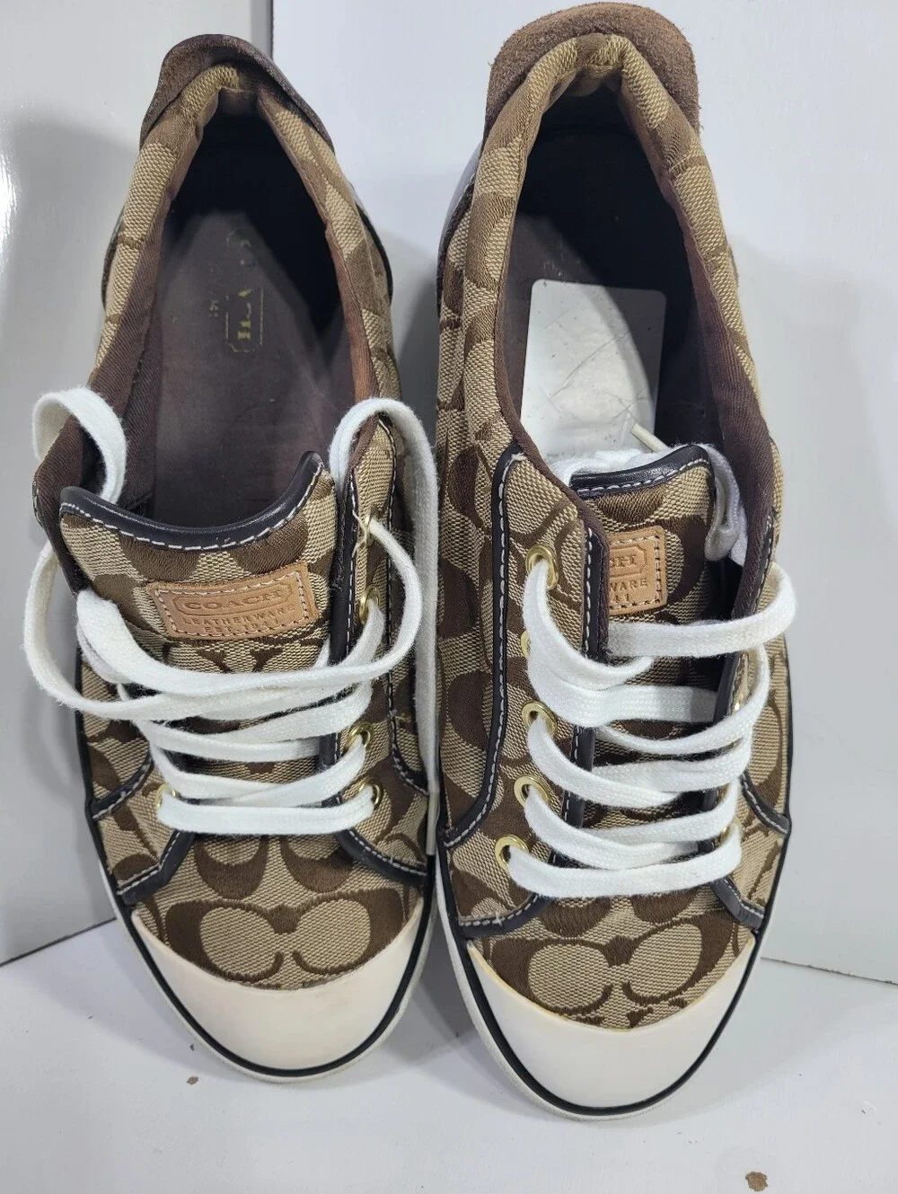 COACH Barrett Brown Signature Monogram Canvas Sneakers Shoes Women's Size 10 B